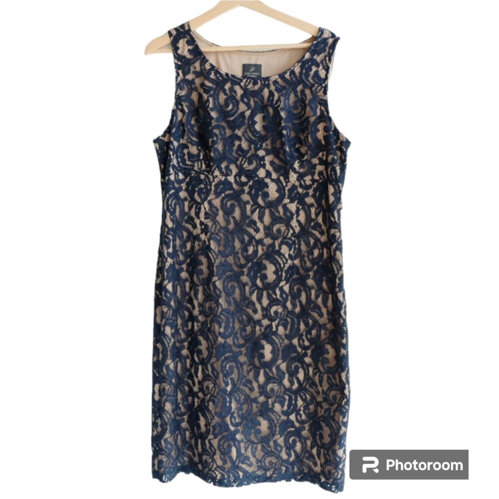 ADRIANNA PAPELL  Lace Overlay Dress Knee Length Sleeveless Sz 16